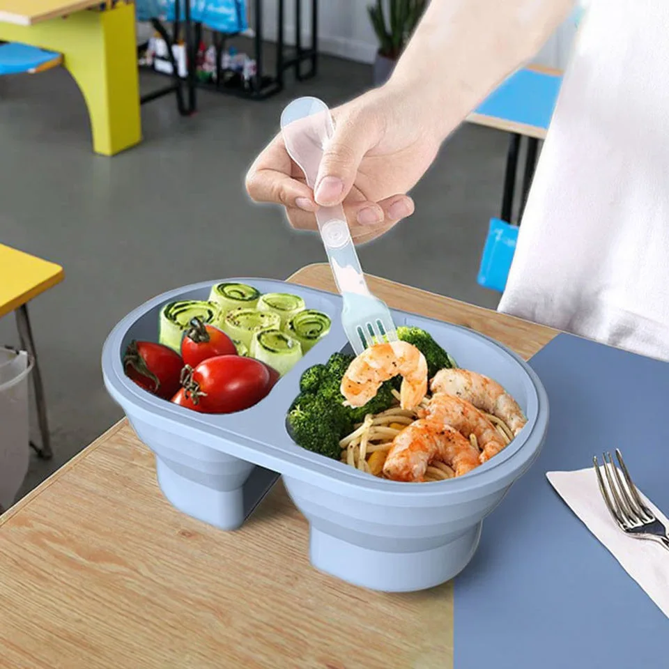 Portable Kids Bento Lunch Box BPA-Free Silicone Food Grade Storage Container with 2 Compartment - main product image