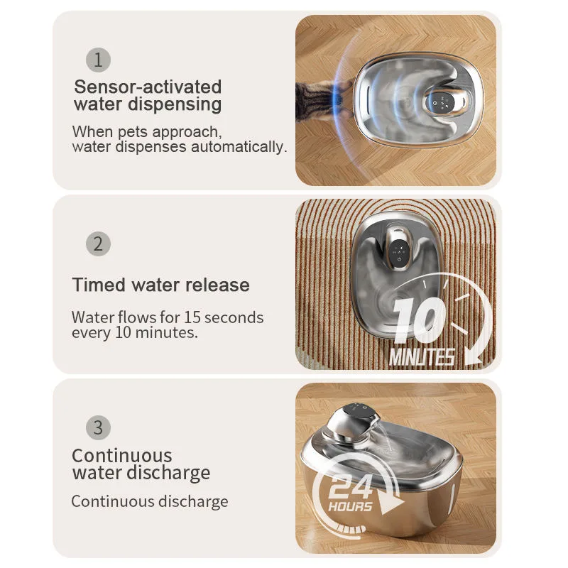304 Stainless Steel Automatic Pet Fountain 1.8L Cat Dog Water Feeder Faucet Live Water Filter Solid Pattern 2L Capacity - detail view 3
