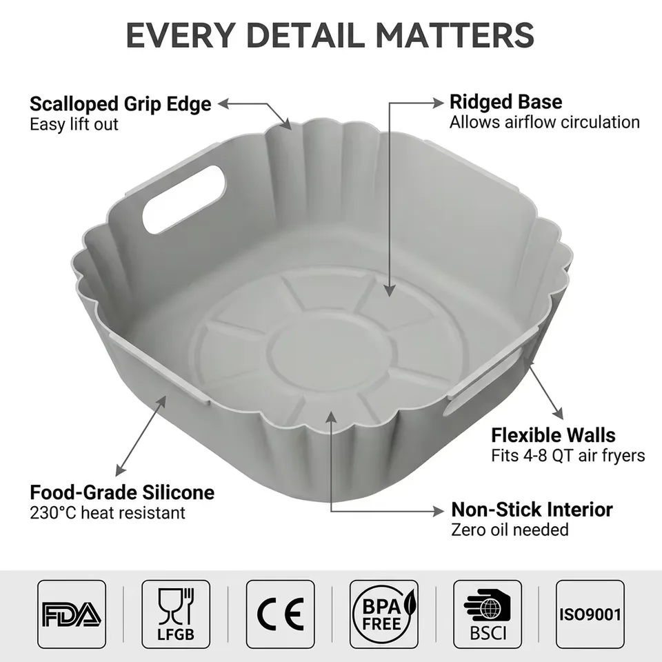 Wholesale BPA-free Air Fryer Silicone Pot Reusable Round Silicone Basket Heat Resistant Easy Cleaning Air Fryer Silicone Liners - detail view 4
