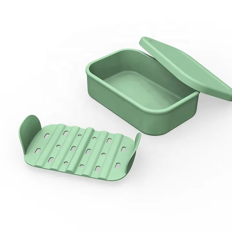 Silicone Soap Box Holder Leakproof Silicone Travel Soap Case Portable Drainage Layer Shatterproof Soap Dish Holder - detail view 2