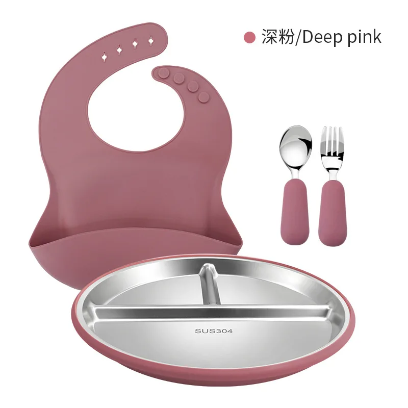Sans BPA 9 pouce moderne 304 acier inoxydable enfant table assiette bébé compartimenté - detail view 7