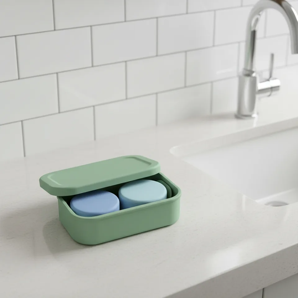 Silicone Soap Box Holder Leakproof Silicone Travel Soap Case Portable Drainage Layer Shatterproof Soap Dish Holder - detail view 1