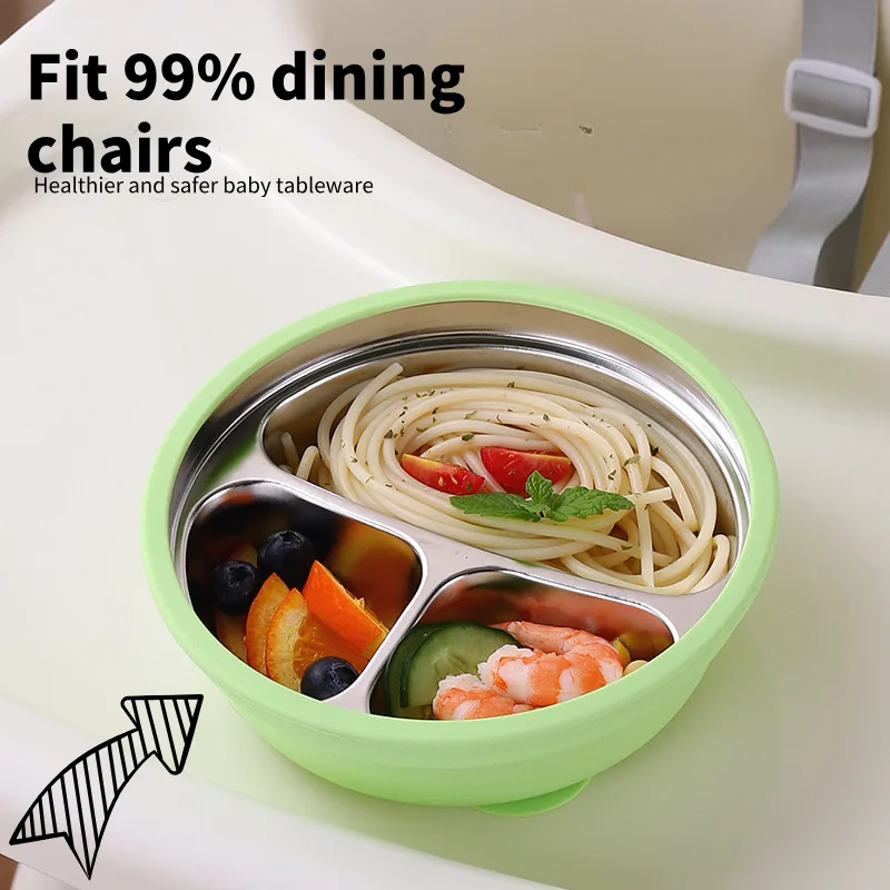 New Arrivals 2-in-1 Stainless Steel Silicone Shell Baby Toddler Bowl Divided Dishwasher Safe Weaning Dish Removable Suction - detail view 8