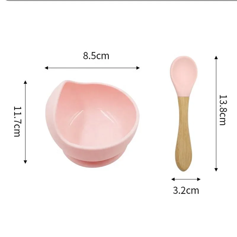 Bamboo à ventouse assiette bébé alimentation bol set base silicone bébé bol tout-petits - detail view 4
