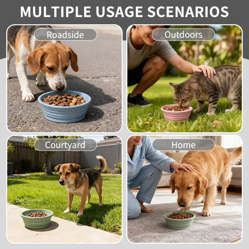 Custom Logo Pet Dog Folding Silicone Bowl Outdoor Easy Washable Foldable Dog Bowl Collapsible Puppy Bowl - detail view 4