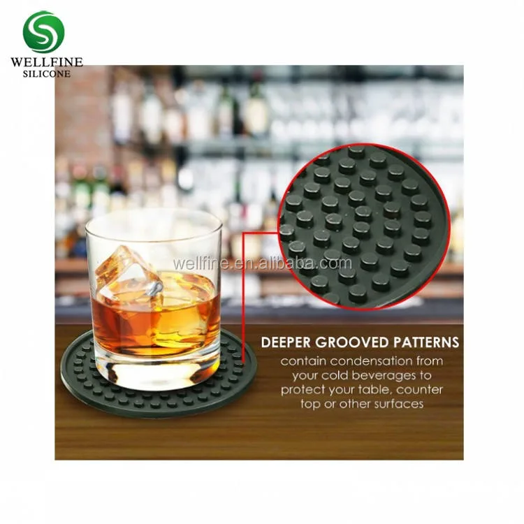 Silicone Coasters Set of 6 in Holder - Protect Furniture From Water Marks & Damage - Good Grip Deep Tray Large 4.3 Inch Size - detail view 3