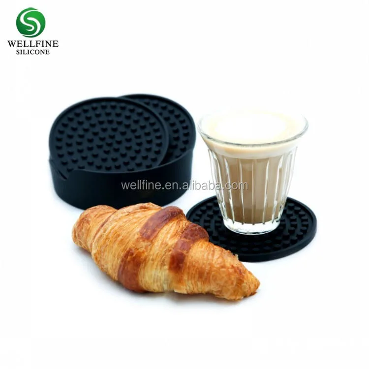 Silicone Coasters Set of 6 in Holder - Protect Furniture From Water Marks & Damage - Good Grip Deep Tray Large 4.3 Inch Size - detail view 4