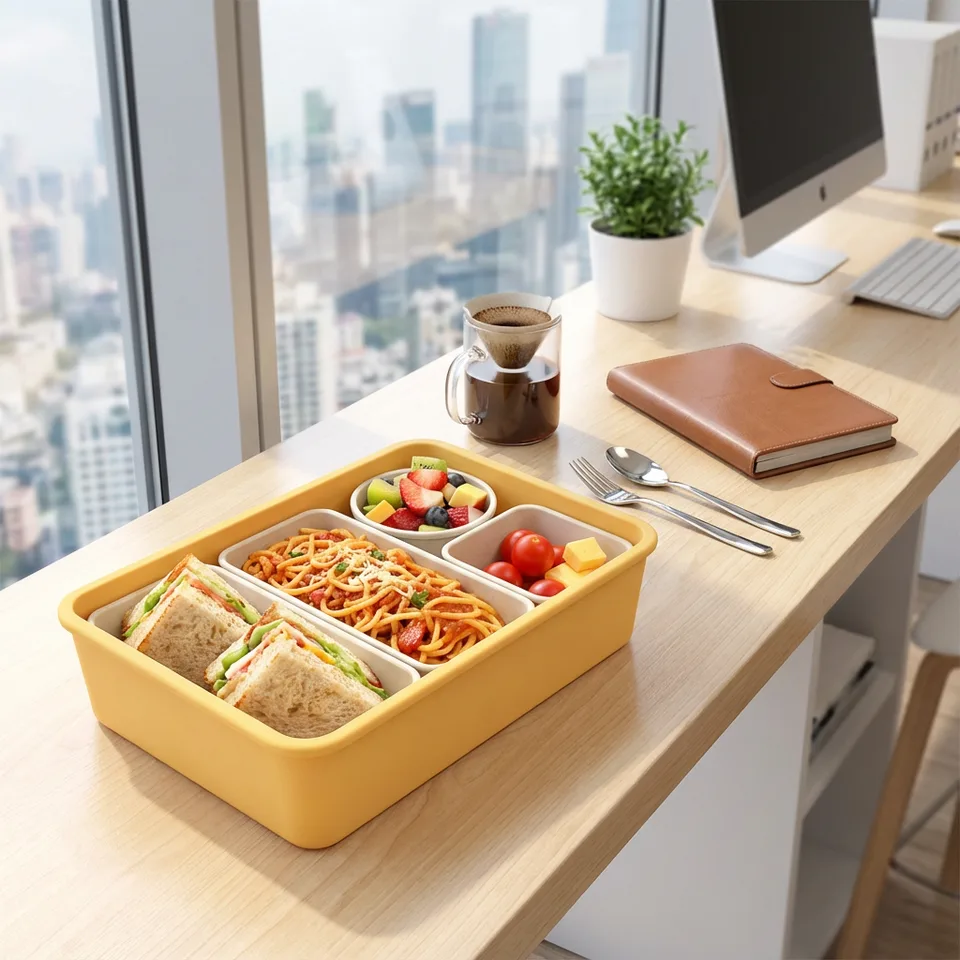 Manufacturer qualité alimentaire silicone sans BPA boîte à déjeuner adulte portable durable - main product image