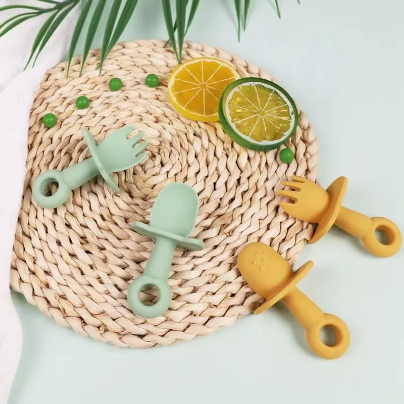 BPA Free Silicone Baby & Toddler Feeding Utensils Children's Design Style-Safety Food Spoon Fork - main product image