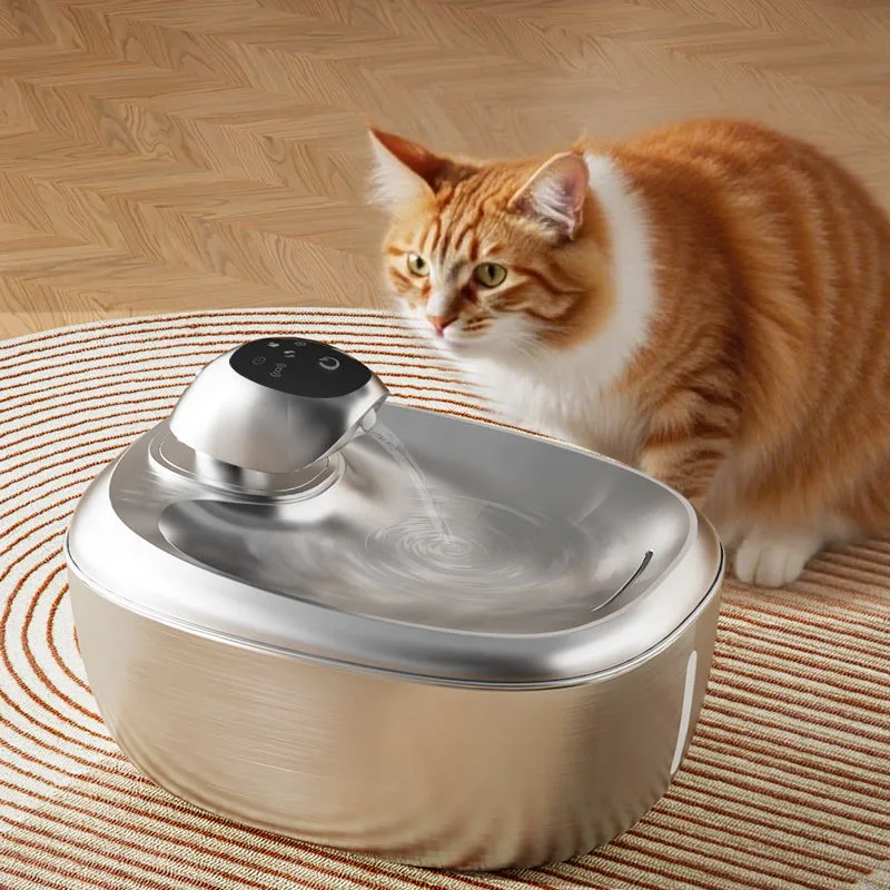 304 Stainless Steel Automatic Pet Fountain 1.8L Cat Dog Water Feeder Faucet Live Water Filter Solid Pattern 2L Capacity - main product image