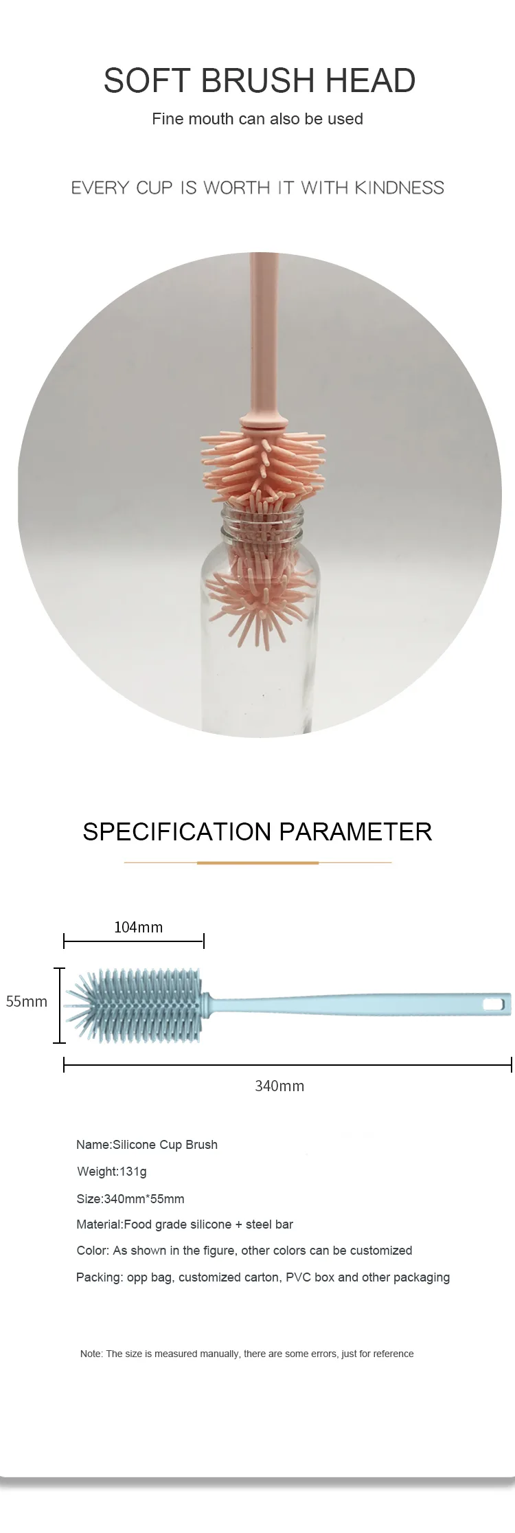 Wholesale Silicone Baby Bottle Cleaning Brush Reusable Baby Bottle Brush - detail view 7