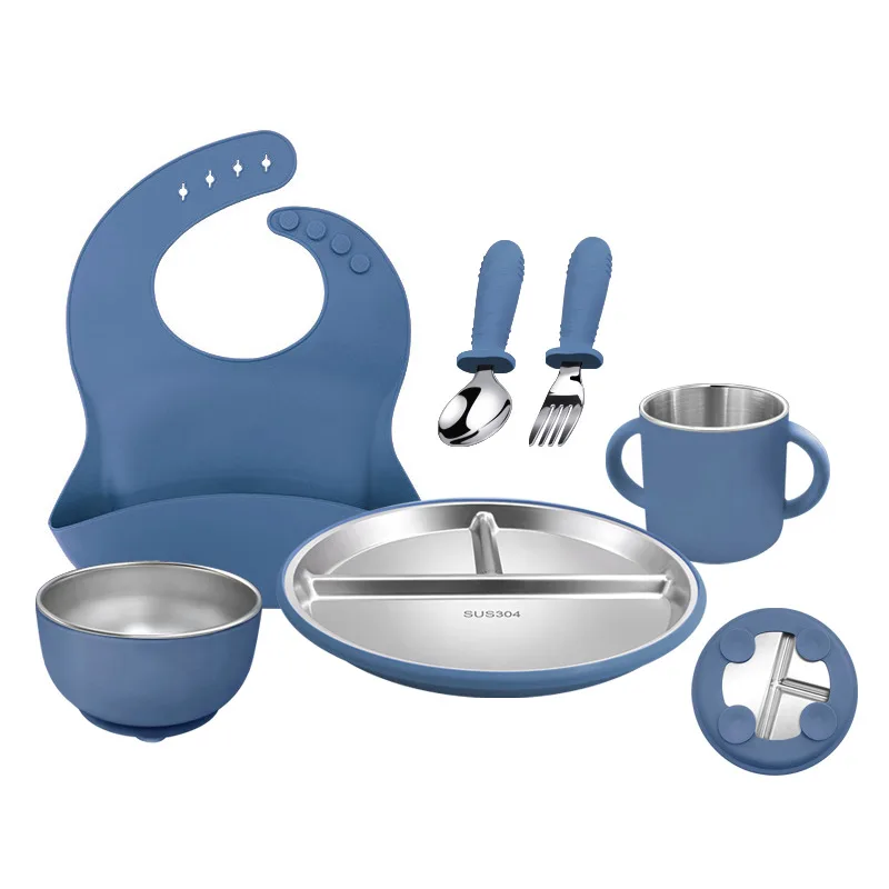 Silicona plato bebé sin BPA grado alimenticio dividido con ventosa cena niño cuenco 5pcs - detail view 6