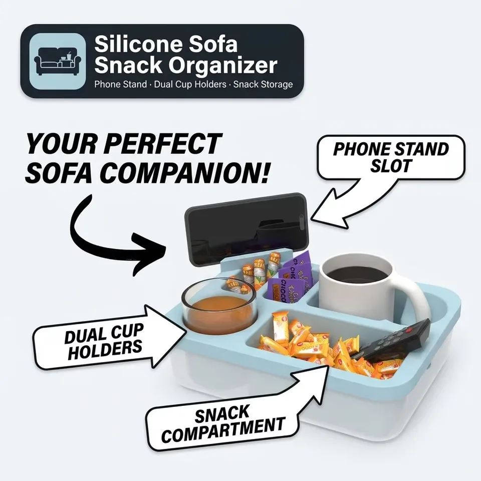 Nouveau silicone canapé rangement en-cas boîte imperméable organiseur plateau gobelet - main product image