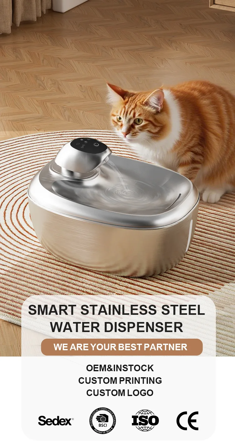 304 Stainless Steel Automatic Pet Fountain 1.8L Cat Dog Water Feeder Faucet Live Water Filter Solid Pattern 2L Capacity - detail view 6