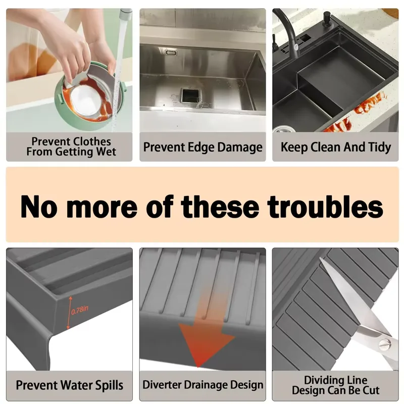 Custom Waterproof Silicone Sink Drain Mat Faucet Guard Draining Mat for Kitchen Sink - detail view 3