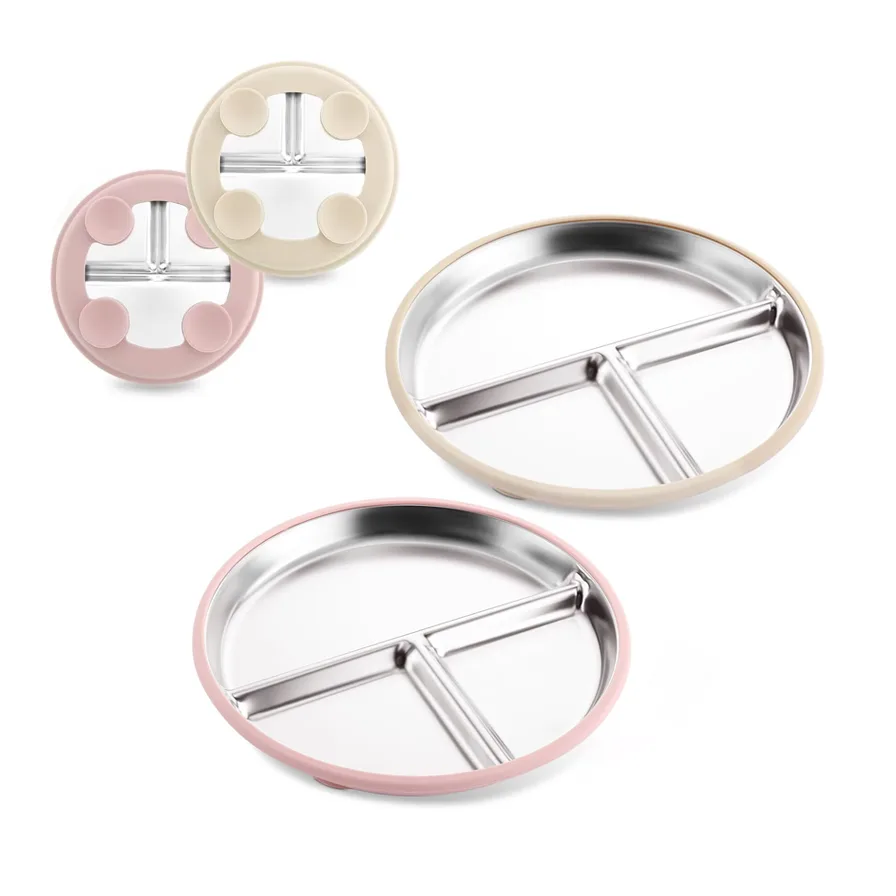 9" Stainless Steel Divided Toddler Plate Removable Silicone Sleeves Non Toxic BPA Free Unbreakable Baby Kids Dining - custom silicone manufacturer