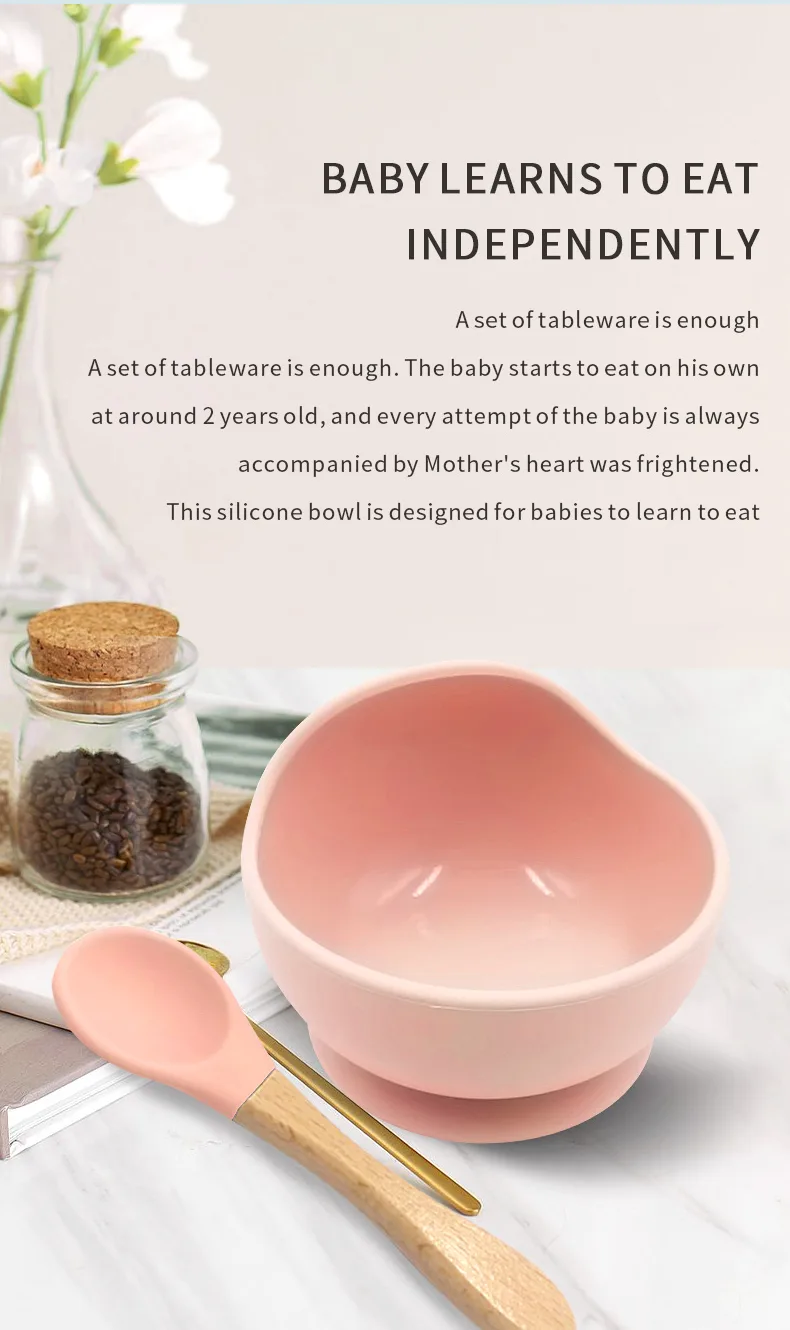 Bamboo à ventouse assiette bébé alimentation bol set base silicone bébé bol tout-petits - detail view 7