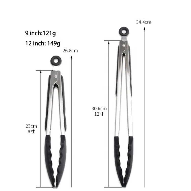 9 pouce 12 pouce Platinum silicone glace Tongs barbecue Tongs alimentaire Tongs - detail view 9