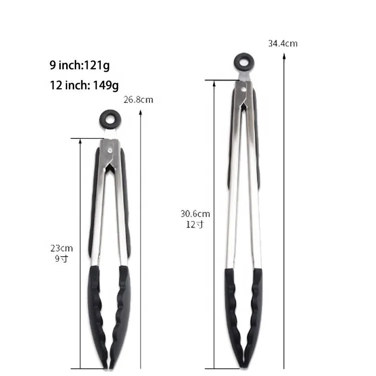 9 pouce 12 pouce Platinum silicone glace Tongs barbecue Tongs alimentaire Tongs - detail view 3