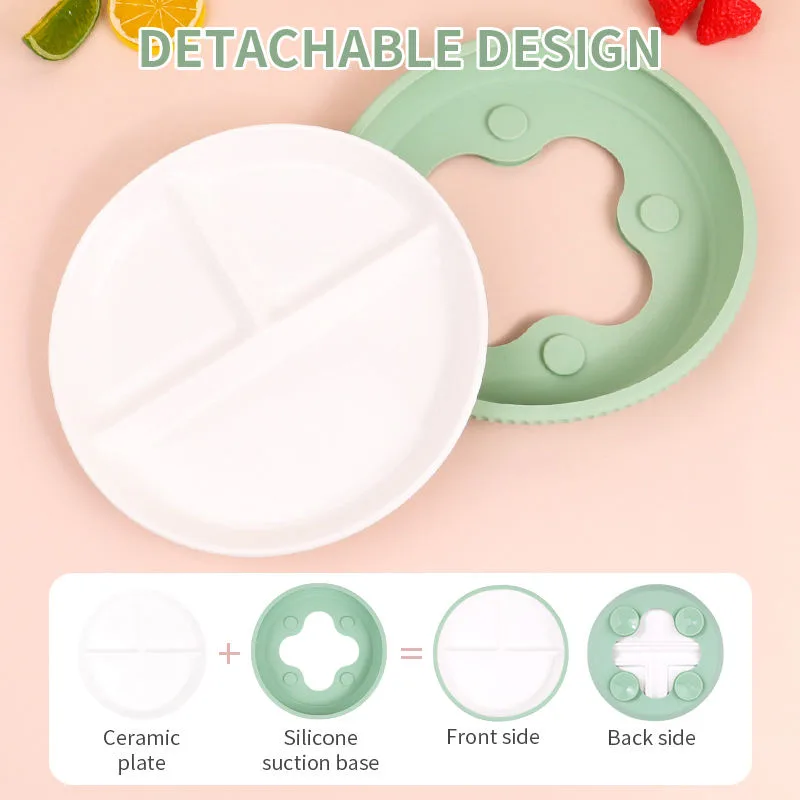Ceramic Dinner Plate Microwave Safe Porcelain Kids Tableware Ceramic Baby Plate With Silicone Suction - detail view 2