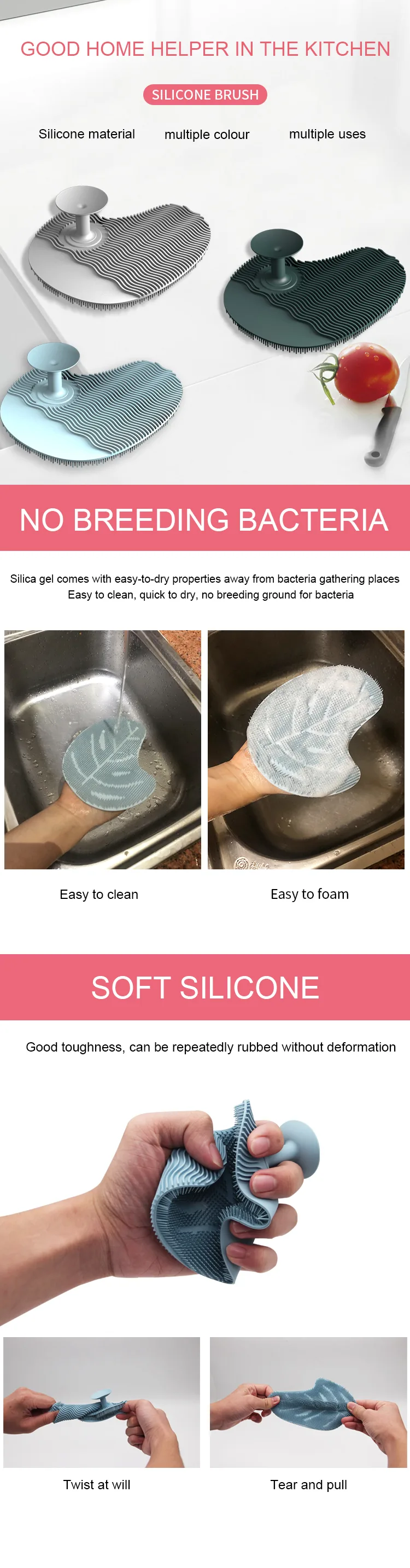 smiley Dishwashing Sponges Kitchen Cleaning with Handle Cepillo Para Lavar Platos Silicone Dishwashing Brush - detail view 5