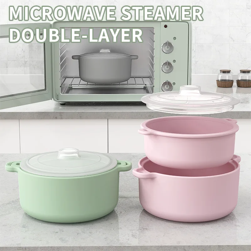 Food Grade Heat Resistant Creative Kitchen Gadgets Silicone Steamed Fish Bowl Microwave Oven Silicone Steamer with Lid - detail view 11