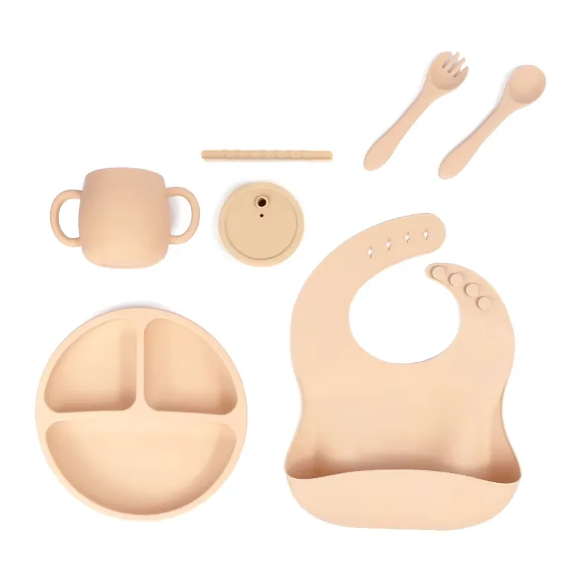 New Arrivals Custom BPA Free Kids Dinnerware Set Baby Bib Toddler Plates Bowls Silicone Sippy Cup Silicone Baby Feeding Kit - custom silicone manufacturer