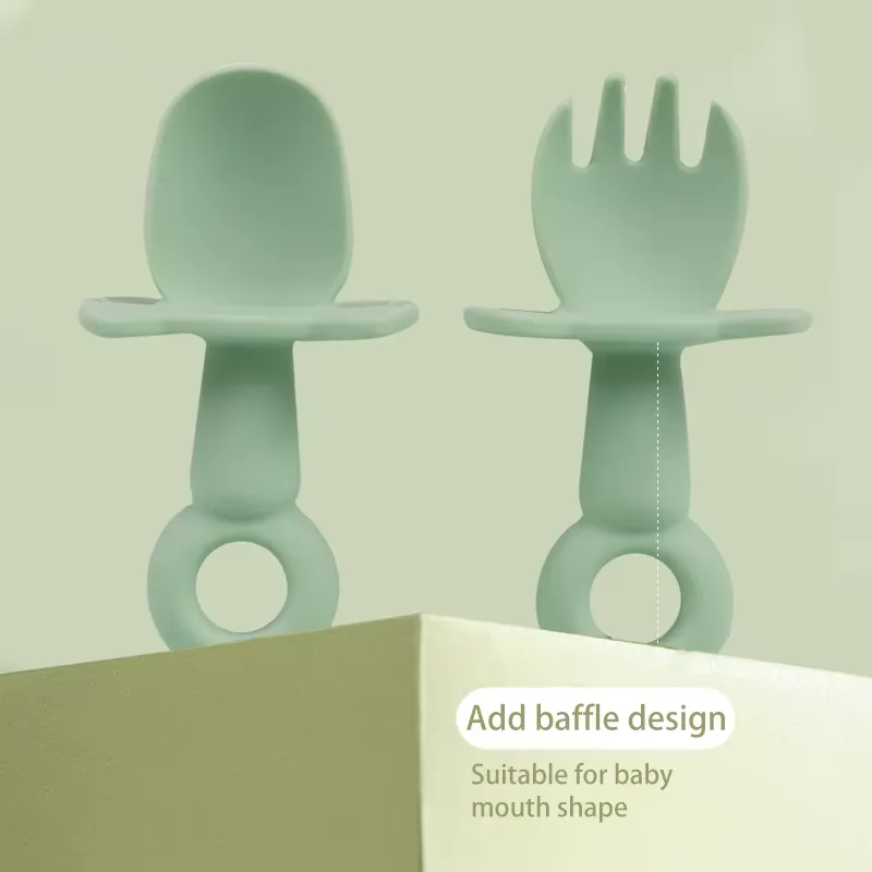 BPA Free Silicone Baby & Toddler Feeding Utensils Children's Design Style-Safety Food Spoon Fork - detail view 1