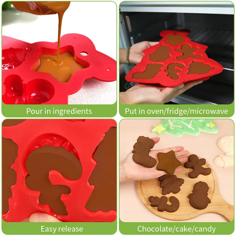 Christmas Tree Silicone Baking Mold - Food Grade Holiday Themed Pan for DIY Cookies Candies Chocolate Cake Bread - detail view 3