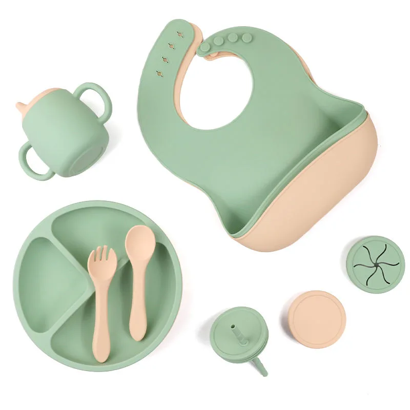2025 silicone bavoirs Seller bébé fournitures silicone bébé alimentation set nouveau-né set - detail view 2