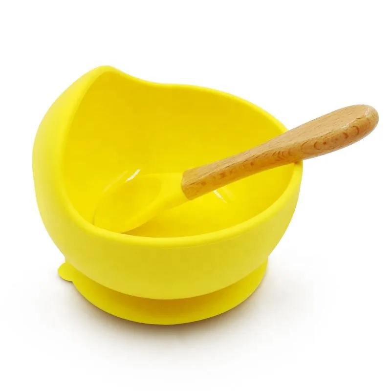 Bamboo à ventouse assiette bébé alimentation bol set base silicone bébé bol tout-petits - detail view 2