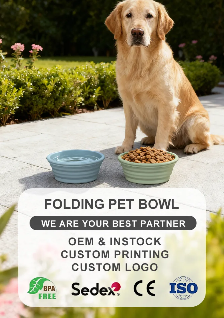 Custom Logo Pet Dog Folding Silicone Bowl Outdoor Easy Washable Foldable Dog Bowl Collapsible Puppy Bowl - detail view 6
