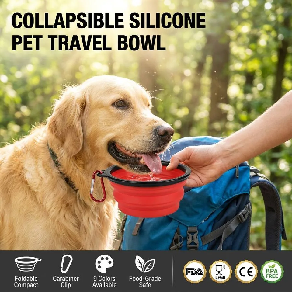 A medida logotipo mascotas plegable silicona cuenco exterior fácil lavable plegable perro - main product image