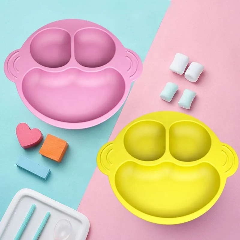 Qualité alimentaire silicone écologique bébé assiette set à ventouse base antidérapant set - detail view 1