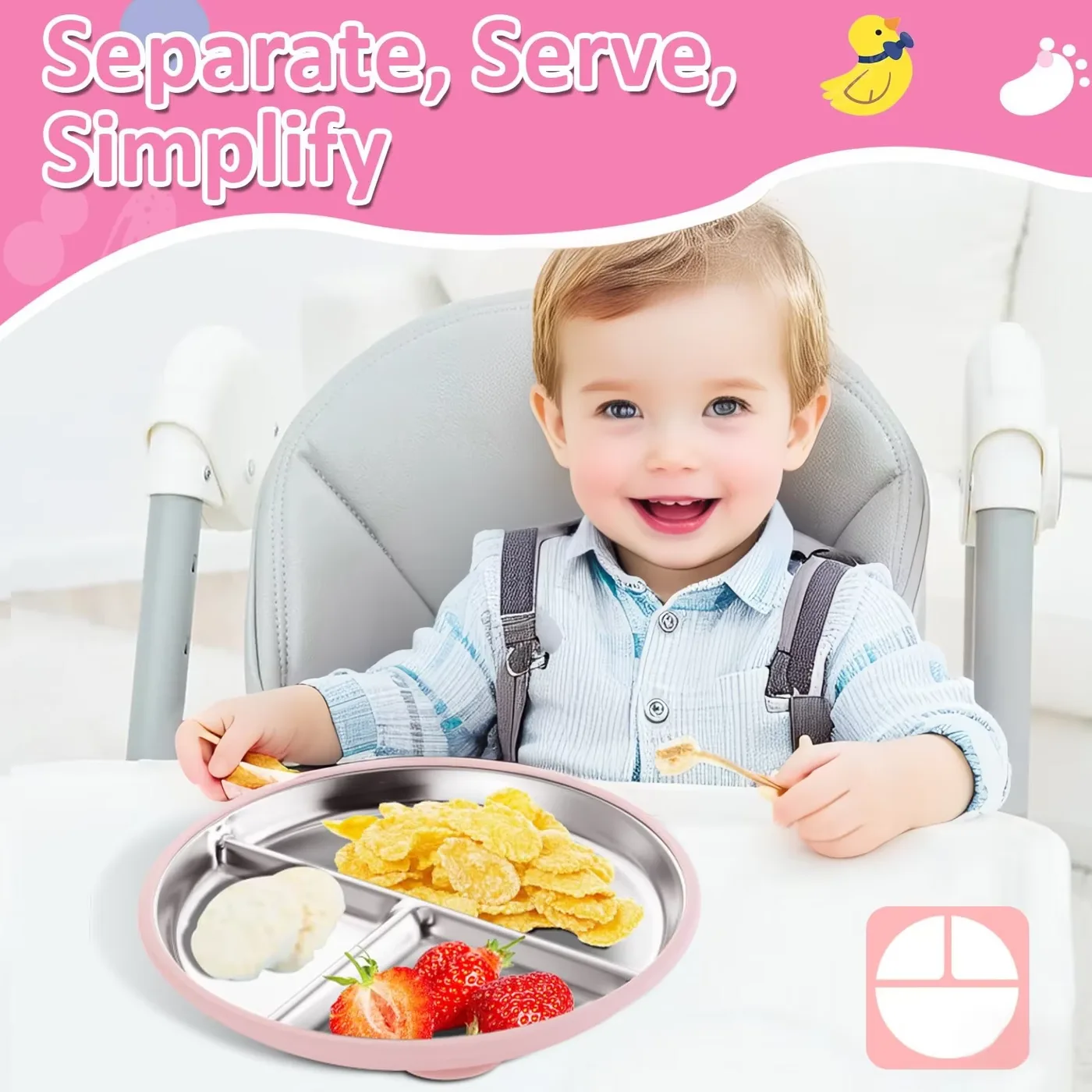 9" Stainless Steel Divided Toddler Plate Removable Silicone Sleeves Non Toxic BPA Free Unbreakable Baby Kids Dining - detail view 11