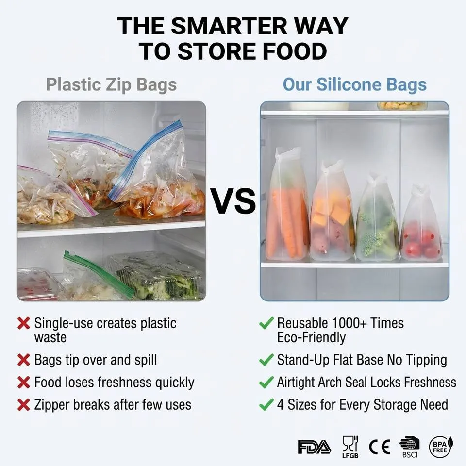 100% Silicone Food Storage Bag Reusable Food Container for Cooking Store Freeze Leakproof Dishwasher-safe - detail view 2