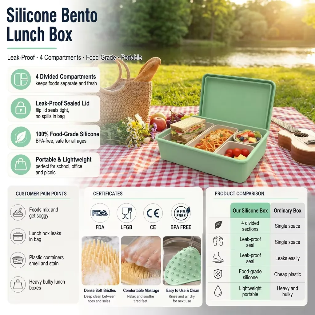 Fábrica sin BPA silicona bento fiambrera juego 100 % grado alimenticio almacenamiento - detail view 6