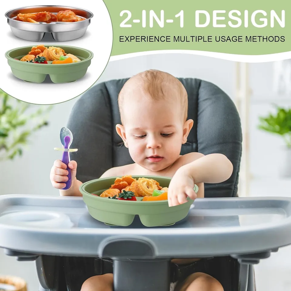 New Arrivals 304 Stainless Steel Silicone Cover Baby Feeding Bowl Children Bowl Food Grade Colorful Stainless Steel Kids Bowl - detail view 5