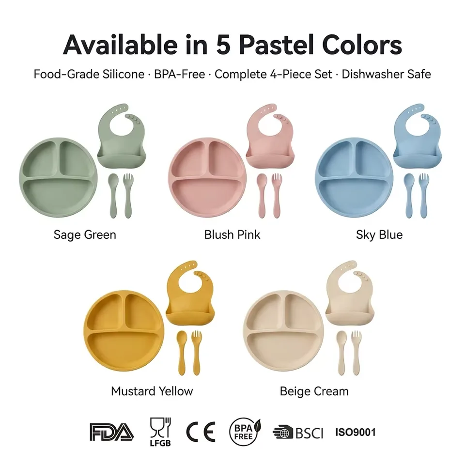 Sem BPA silicone bebé tigela criança prato babador desmame conjunto crianças louças seguro - detail view 4