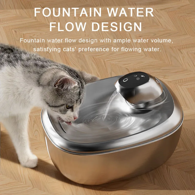 304 Stainless Steel Automatic Pet Fountain 1.8L Cat Dog Water Feeder Faucet Live Water Filter Solid Pattern 2L Capacity - detail view 2