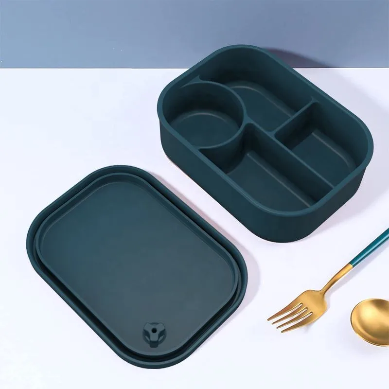 BPAフリー カスタム シリコーン スナック ボックス キッズ 食品 スナック 収納 ボックス 学校用 ノン こぼれ防止 4 Compartments 弁当 ランチボックス - detail view 5