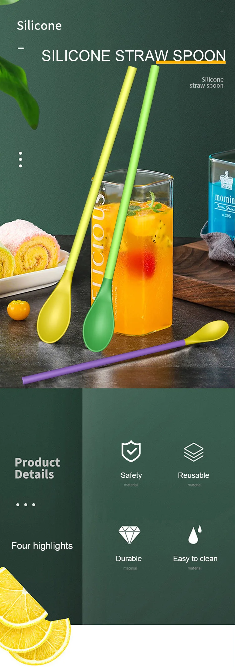 Ecológico sin BPA suave plegable silicona Straw cuchara reutilizable Drinkware Accessory CE - detail view 6