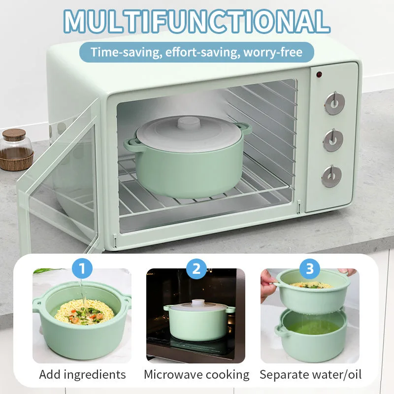 Food Grade Silicone Microwave Steamer Pot Healthy Sugar Lowering Cooker Bowl for Vegetables Eco-Friendly Removable Strainer - detail view 2