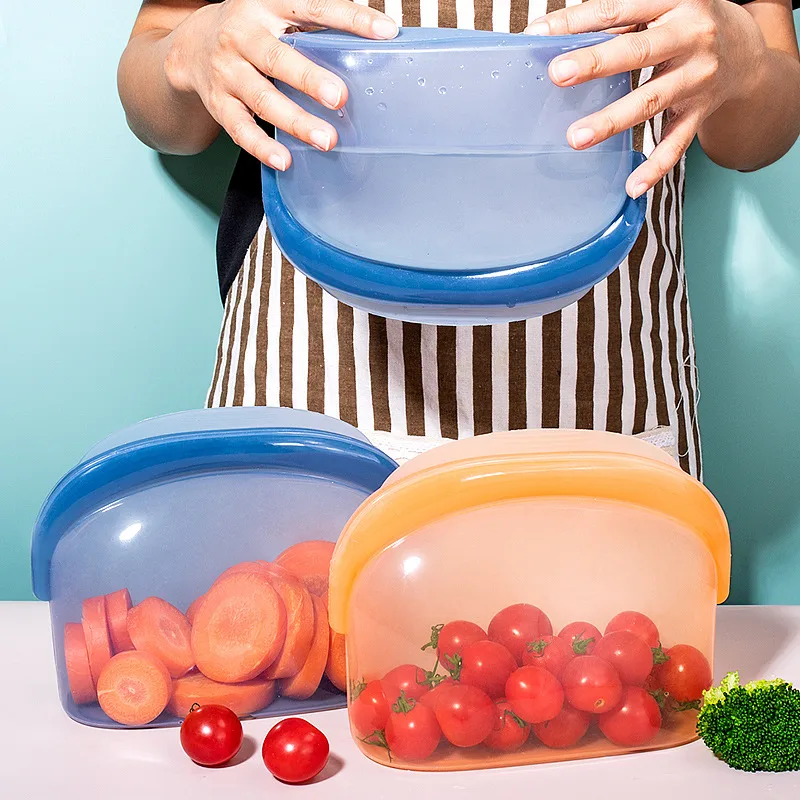 Wholesale BPA Free Eco Friendly Kitchen Fresh-Keeping Leakproof Reusable Storage Container Silicone Food Storage Bag - detail view 7