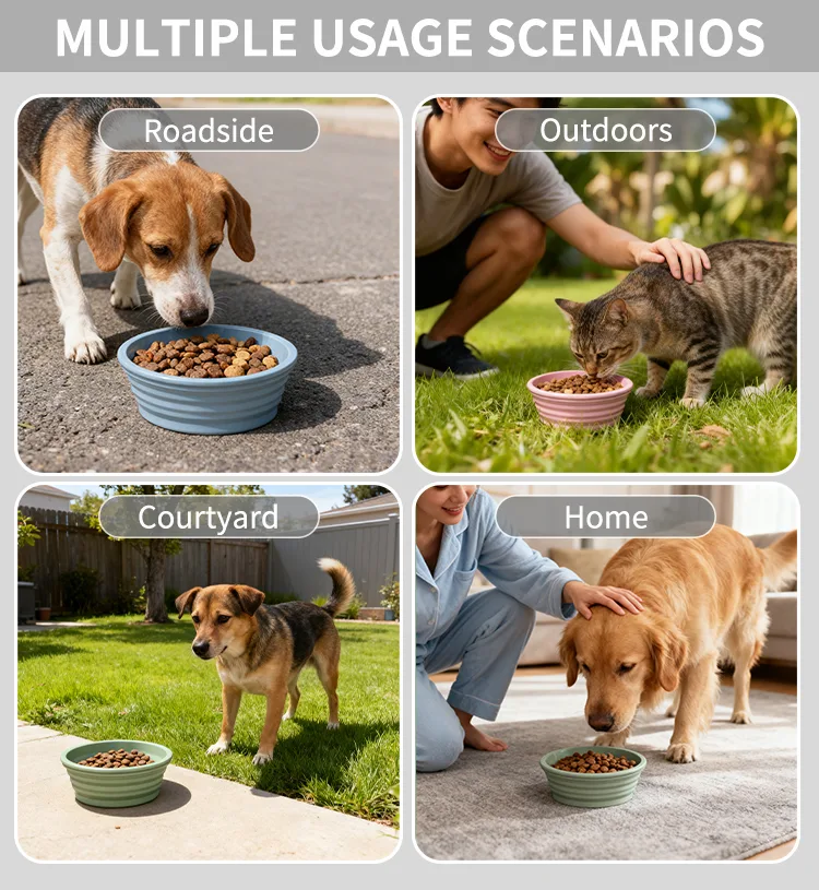 Custom Logo Pet Dog Folding Silicone Bowl Outdoor Easy Washable Foldable Dog Bowl Collapsible Puppy Bowl - detail view 8