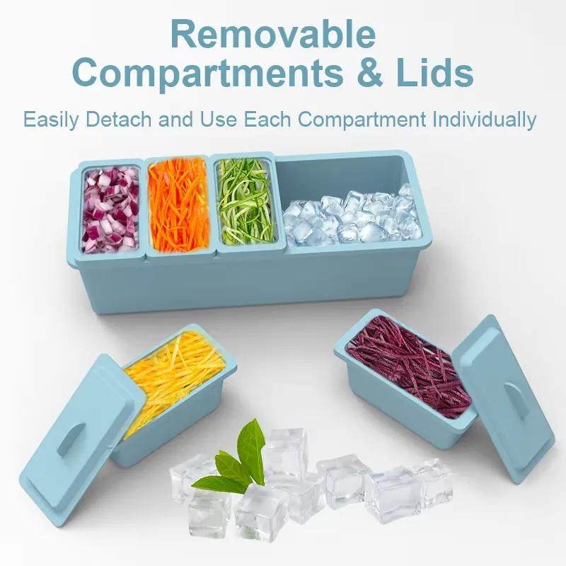 Large Ice Chilled Condiment Caddy 5 Removable Compartment Serving Platters Fruit Garnish Tray - detail view 10