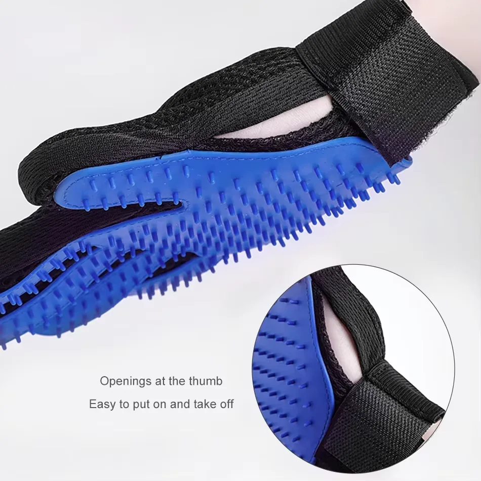 Pet Grooming Gloves Silicone Deshedding Bath Brush Glove Efficient Pet Hair Remover Mitt Gloves for Dog Cat - detail view 3
