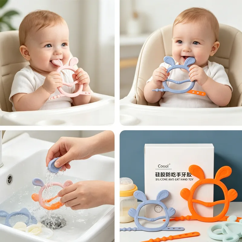 OEM ODM Baby Teething Silicone Soft Toy Safe Easy to Hold Baby Silicone Teethers - detail view 5