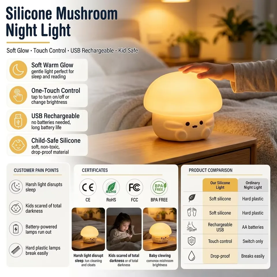 Christmas Lights LED Smart Three-Speed Cute Silicone Night Light for Rooms Eye Protection Sleep Atmosphere Clap Light - custom silicone manufacturer