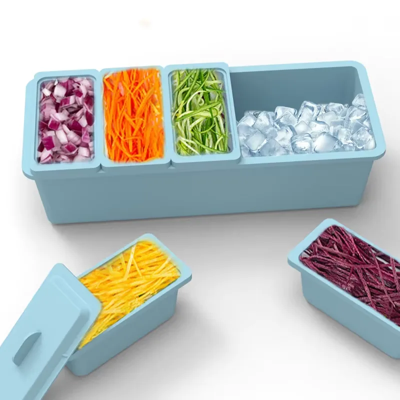 Large Ice Chilled Condiment Caddy 5 Removable Compartment Serving Platters Fruit Garnish Tray - detail view 6
